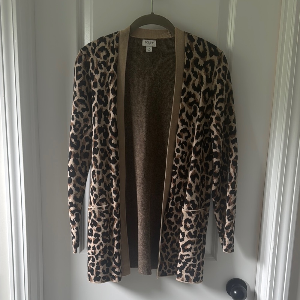 J. Crew Factory Brown Tan Leopard Print Cardigan Sweater